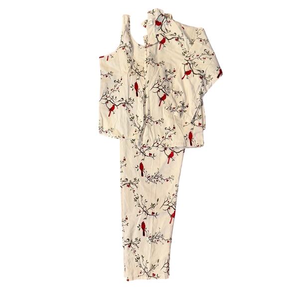 Vermont Country Store 3-Pc Portuguese Flannel Pajama Set Winter Cardinal Large - Picture 2 of 12